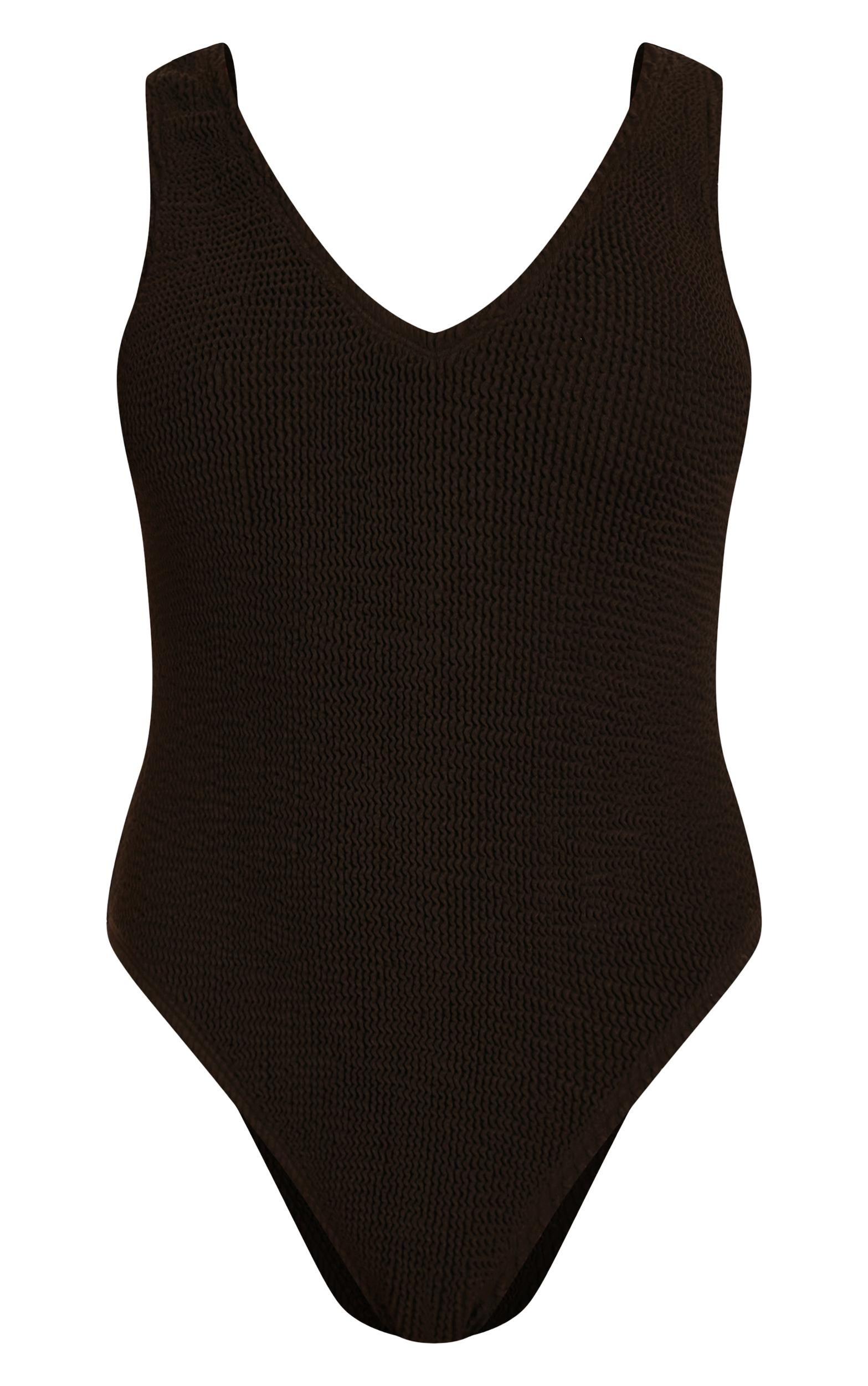 Petite Black Premium Crinkle Plunge Swimsuit Product Image