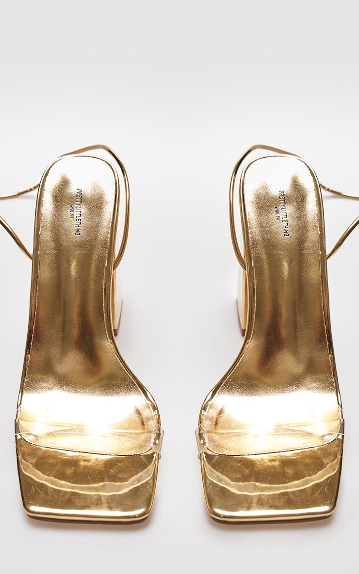 Gold Wide Fit Metallic Pu Clear Strap Block Heel Sandals Product Image