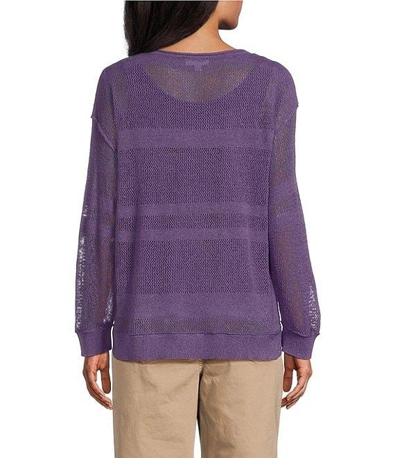 Westbound Crochet 3/4 Sleeve Crew Neck Ribbed Top Product Image