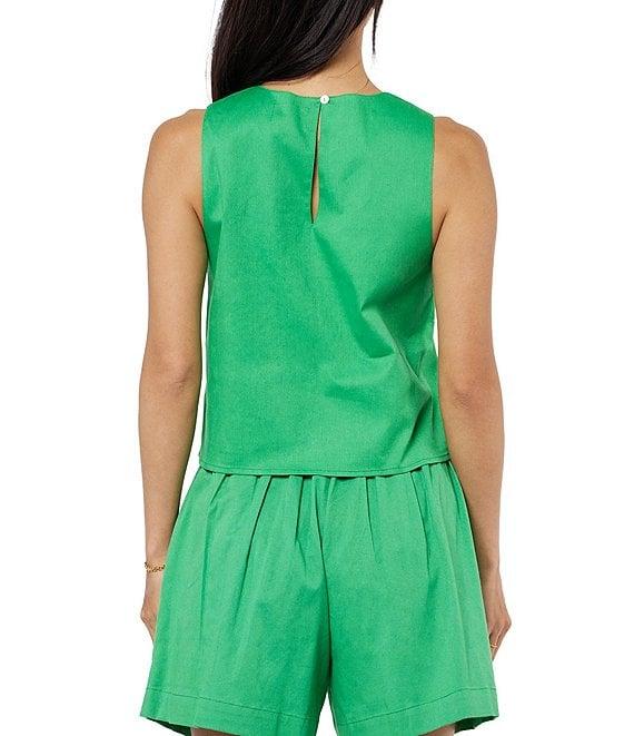 CIEBON Petite Size Berit Embroidered Palm Tree Crew Neck Sleeveless Coordinating Twill Top Product Image