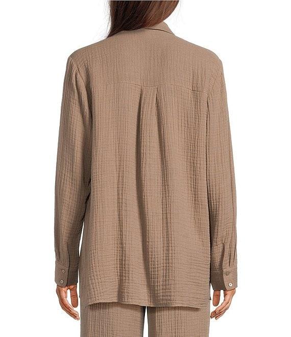 Eileen Fisher Petite Size Organic Cotton Gauze Point Collar Long Sleeve Top Product Image