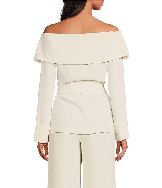 Trina Turk Lyndi Double Georgette Off-The-Shoulder Long Sleeve Tie Waist Top Product Image