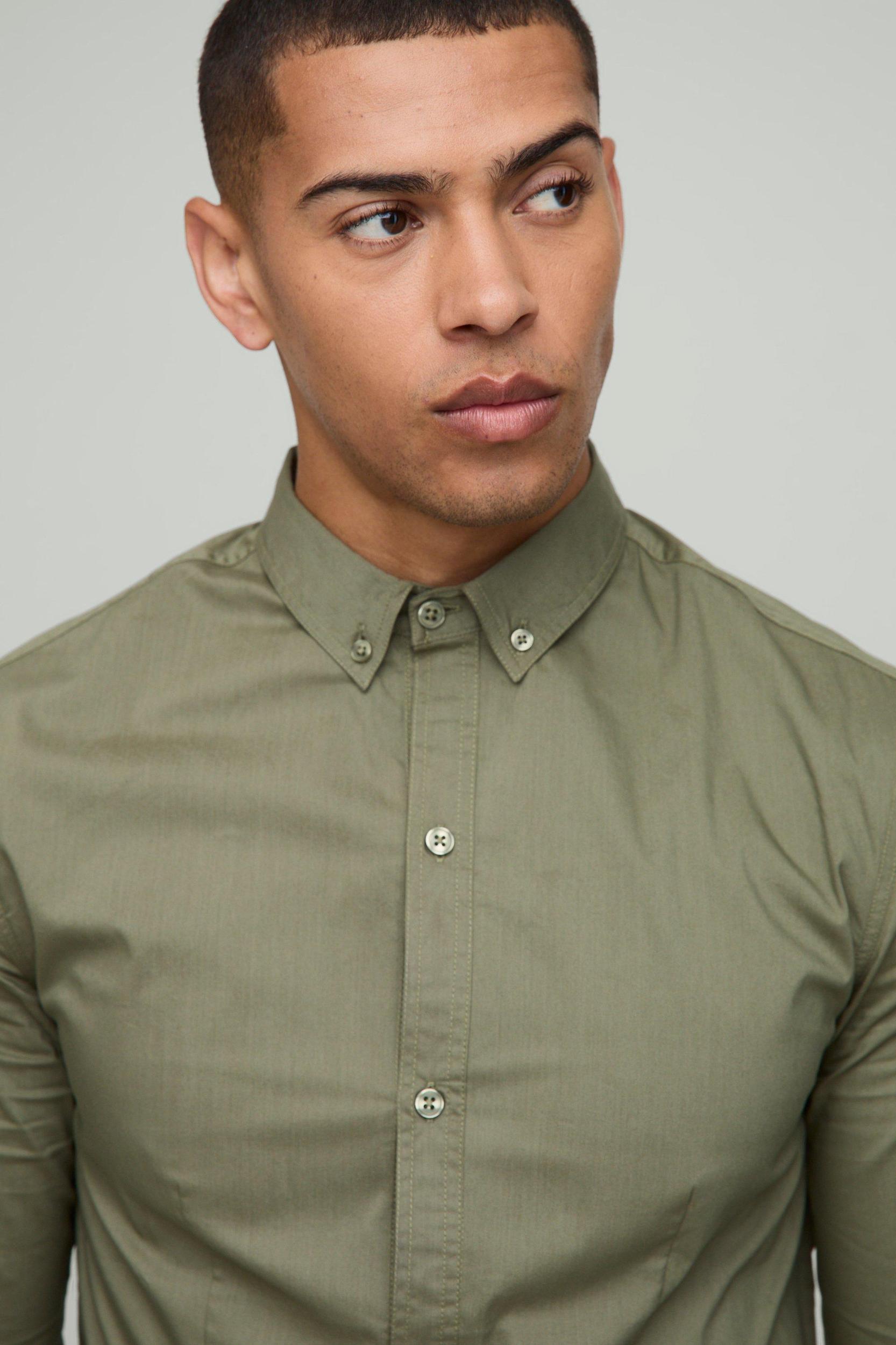 Slim Fit Basic Long Sleeve Collared Shirt | boohooMAN USA Product Image