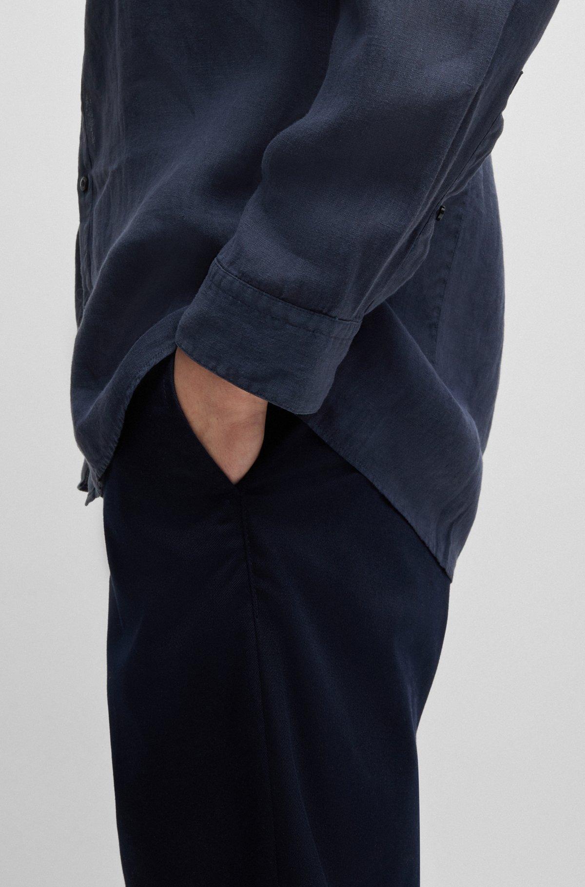 Slim-fit linen shirt with stand collar Product Image