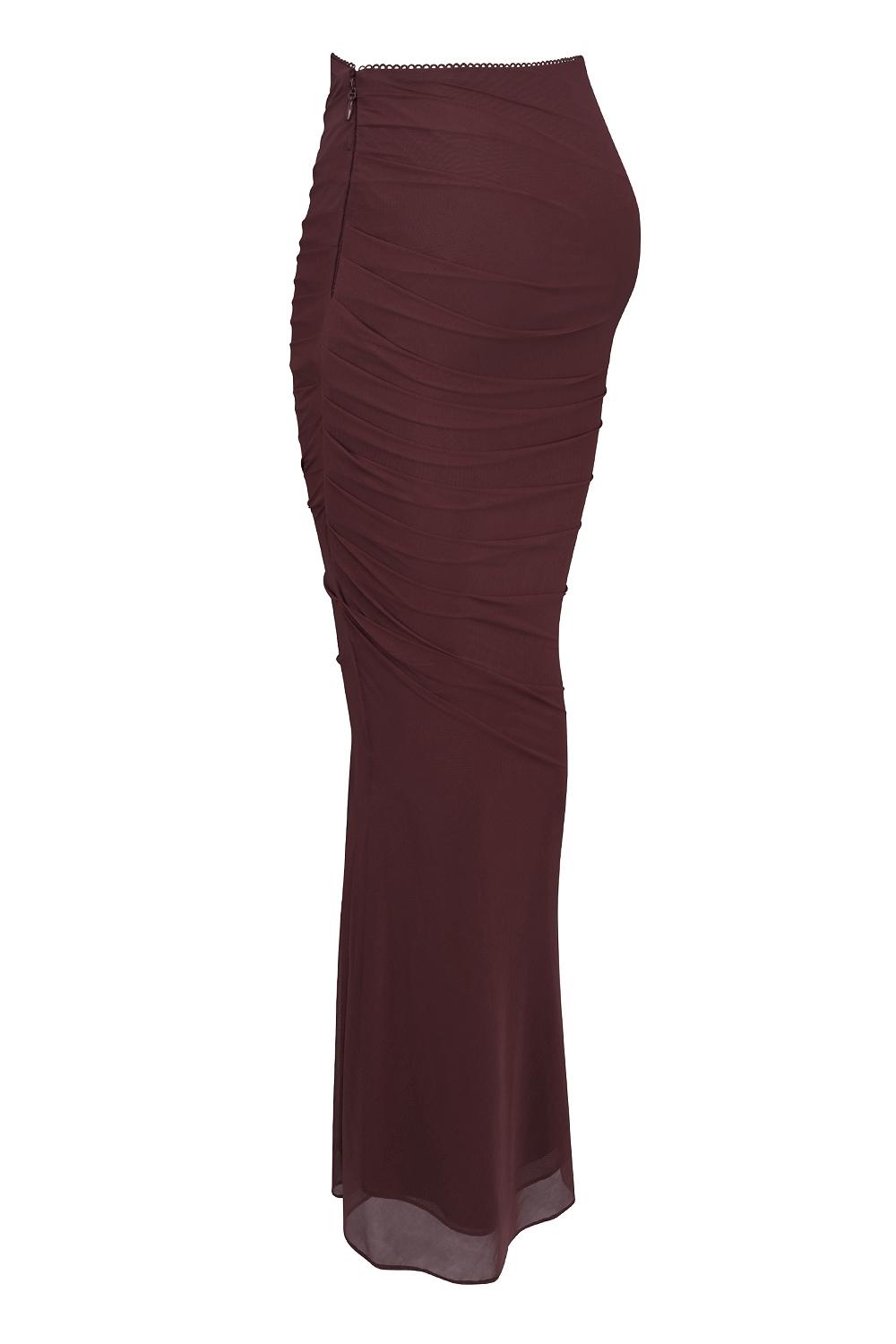 Cassidy  cabernet fluted hem mesh maxi skirt Product Image