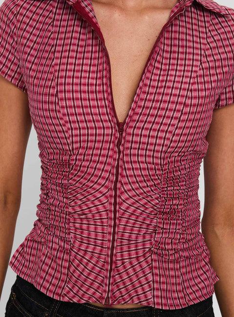 Meryn Ruched Top Red Check Product Image