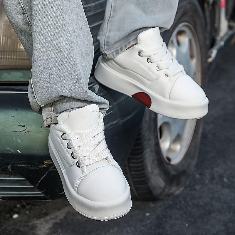 Faux Leather Heart Print Platform Sneakers Product Image