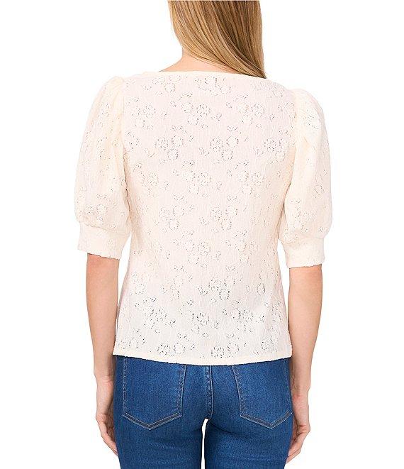CeCe Knit Floral Round Neck Short Sleeve Top Product Image