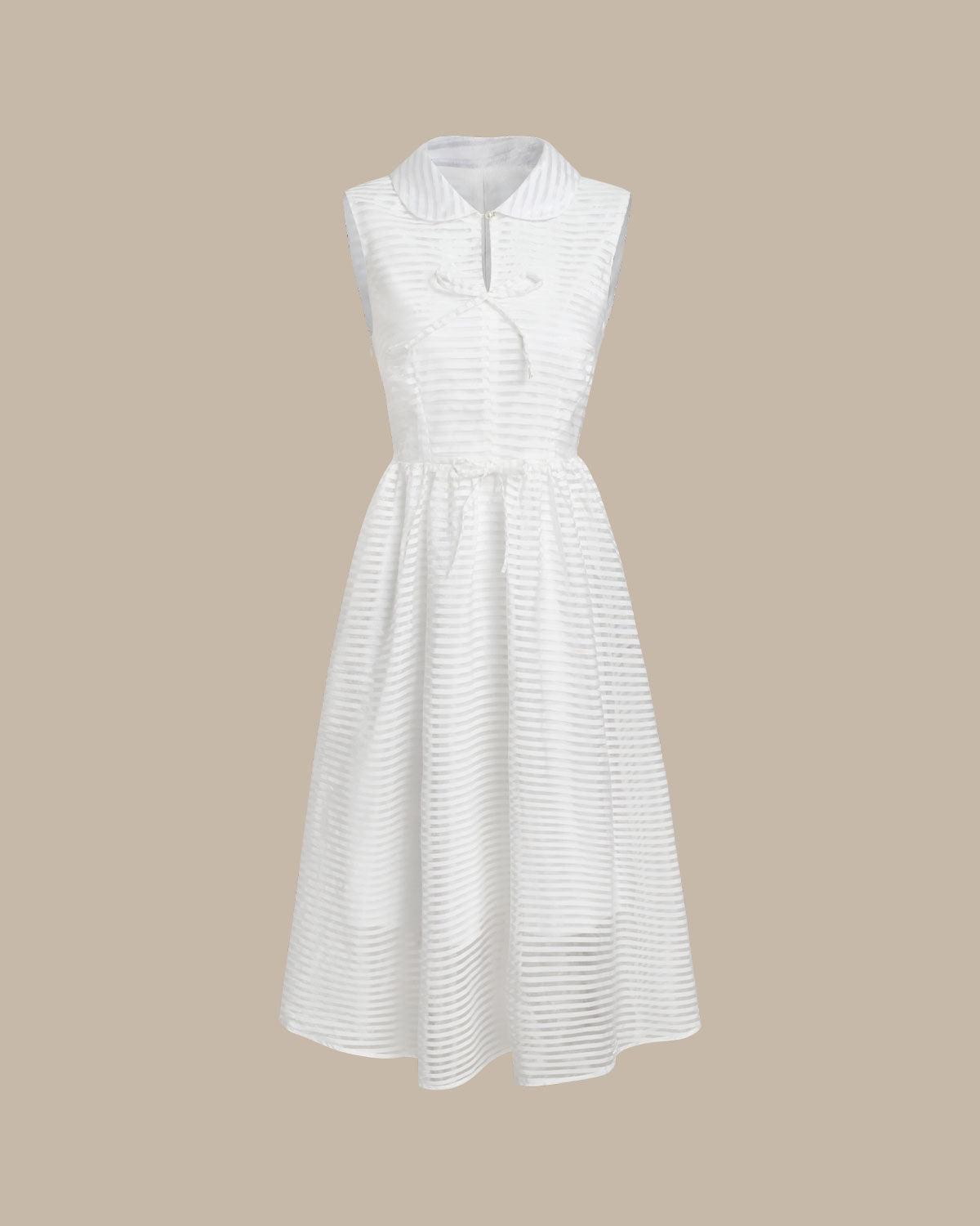 White Striped Sleeveless Midi Dress Product Image