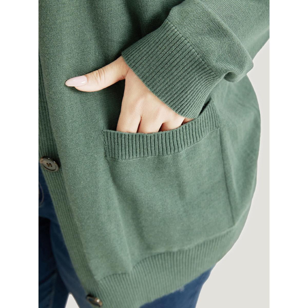 Plus Size Supersoft Essentials Patched Pocket Drop Shoulder Cardigan Green Women Casual Loose Long Sleeve Dailywear Cardigans BloomChic 12/L Product Image