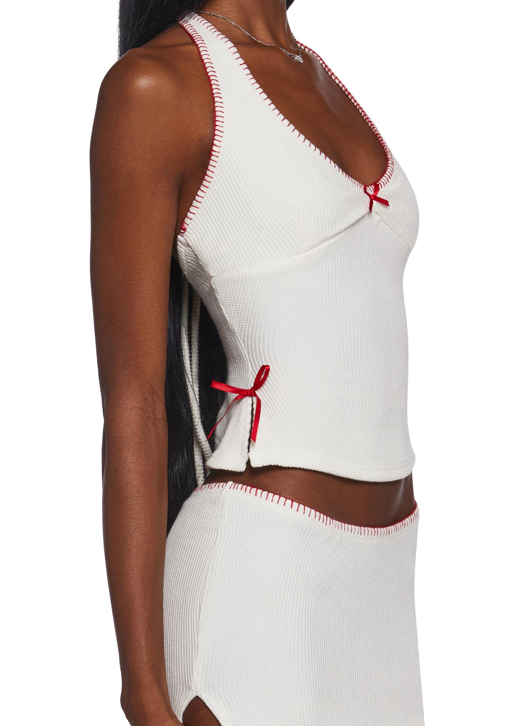 Womens Knit Ribbed Halter Skirt Set - Off White Product Image