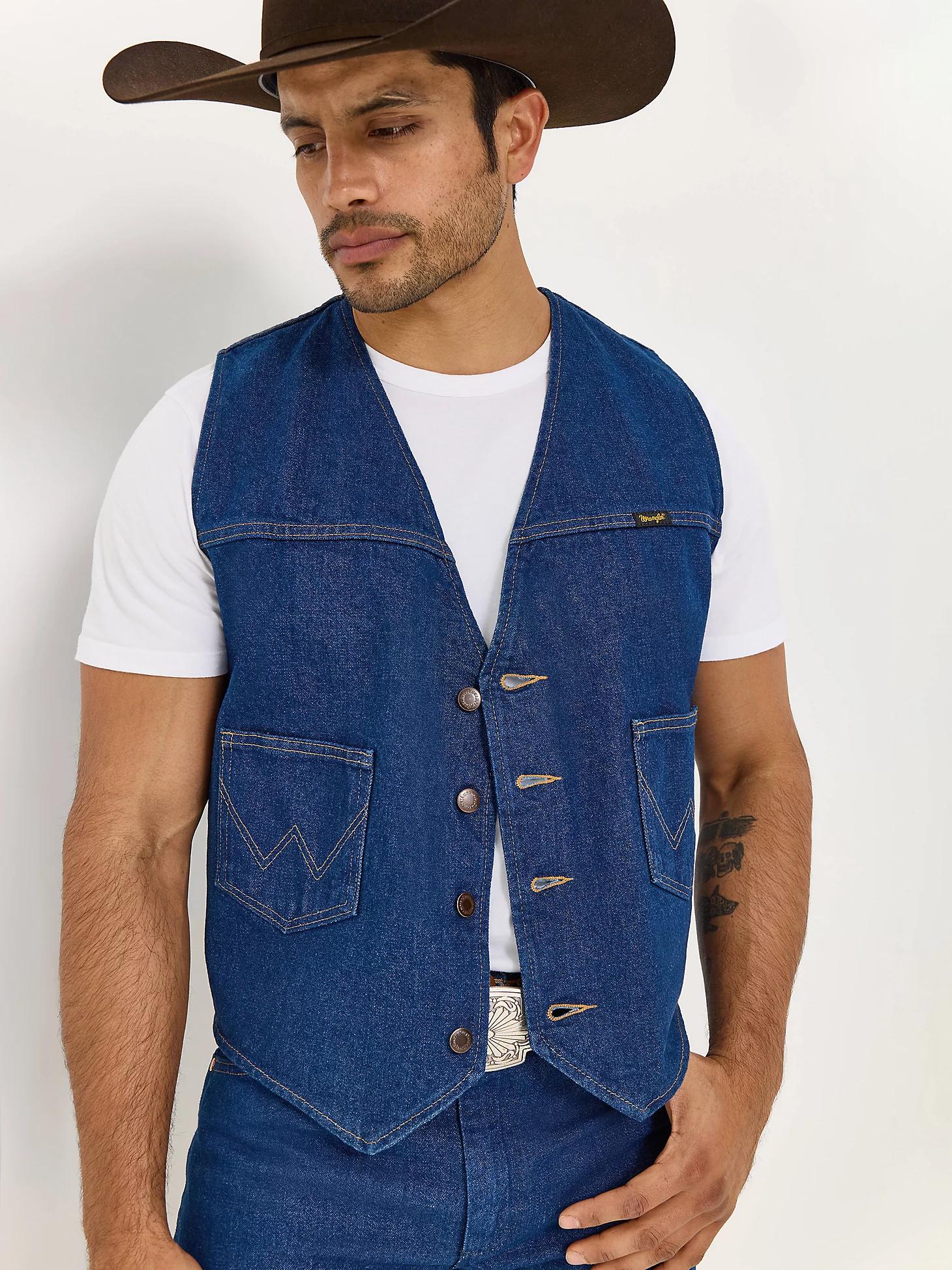 Wrangler® Unlined Denim Vest | Men's JACKETS & OUTERWEAR | Wrangler® Product Image