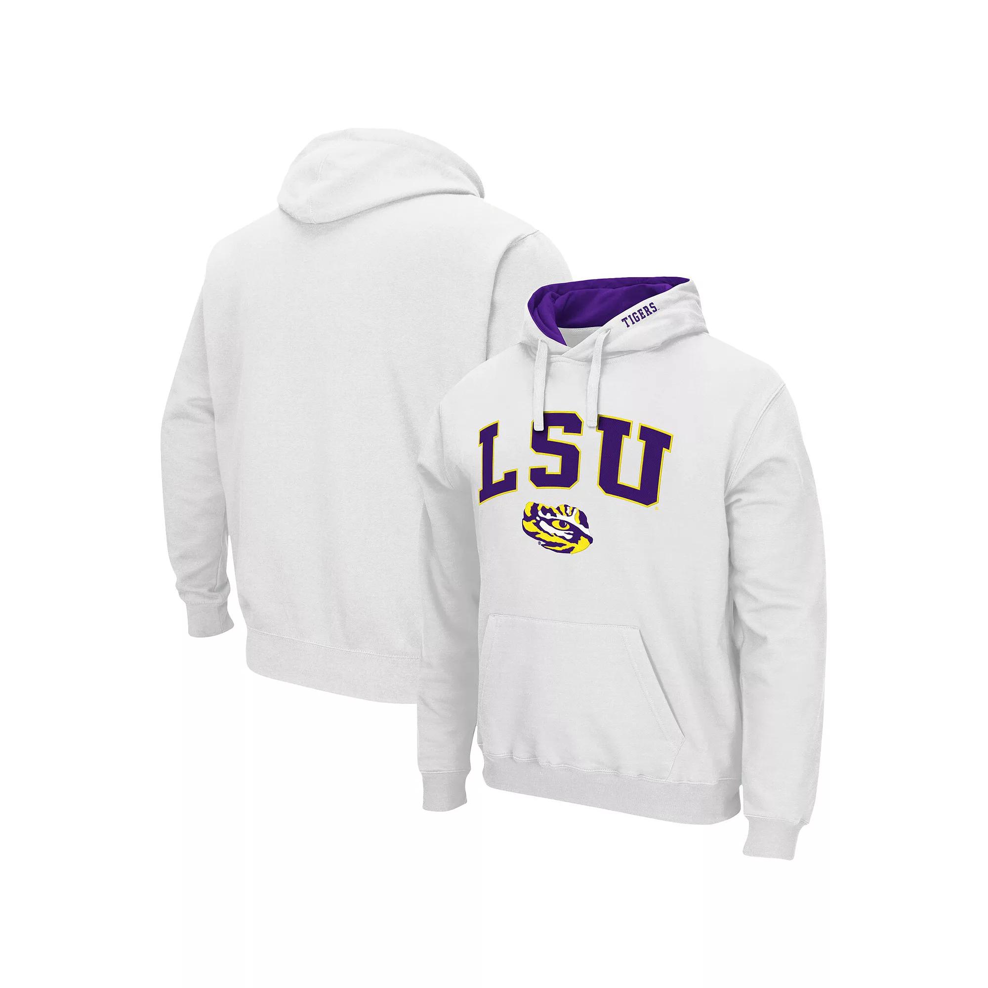 Men's Colosseum White LSU Tigers Arch & Logo 3.0 Pullover Hoodie,  Product Image