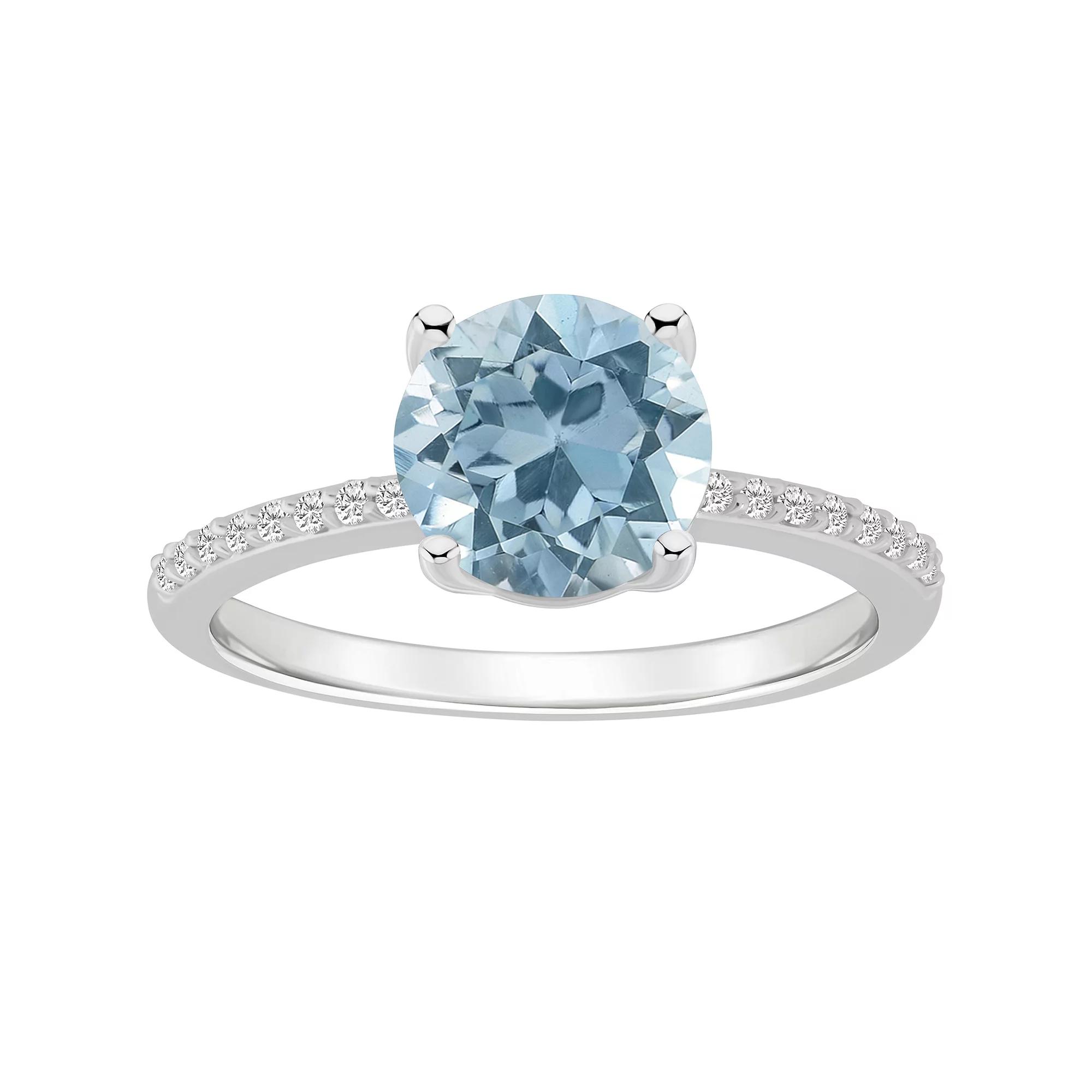 Alyson Layne 14k White Gold Round Sky Blue Topaz & 1/10 Carat T.W. Diamond Ring, Women's, Size: 9 Product Image