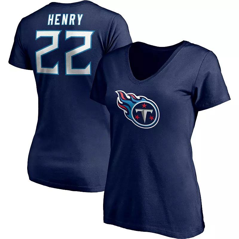 Women's Fanatics Branded Derrick Henry Navy Tennessee Titans Player Icon Name & Number V-Neck T-Shirt, Size: Small, Blue Product Image