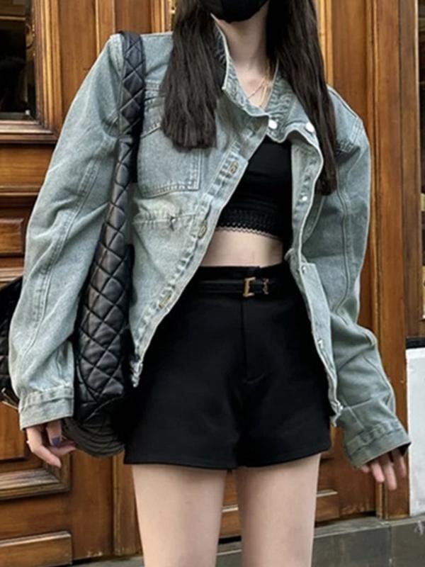 Vintage Distressed Dual Pocket Denim Jacket Product Image