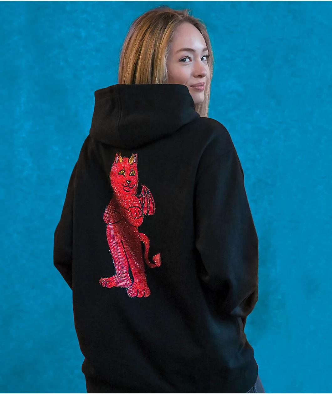 RIPNDIP Sent From Heck Black Rhinestone Hoodie Product Image