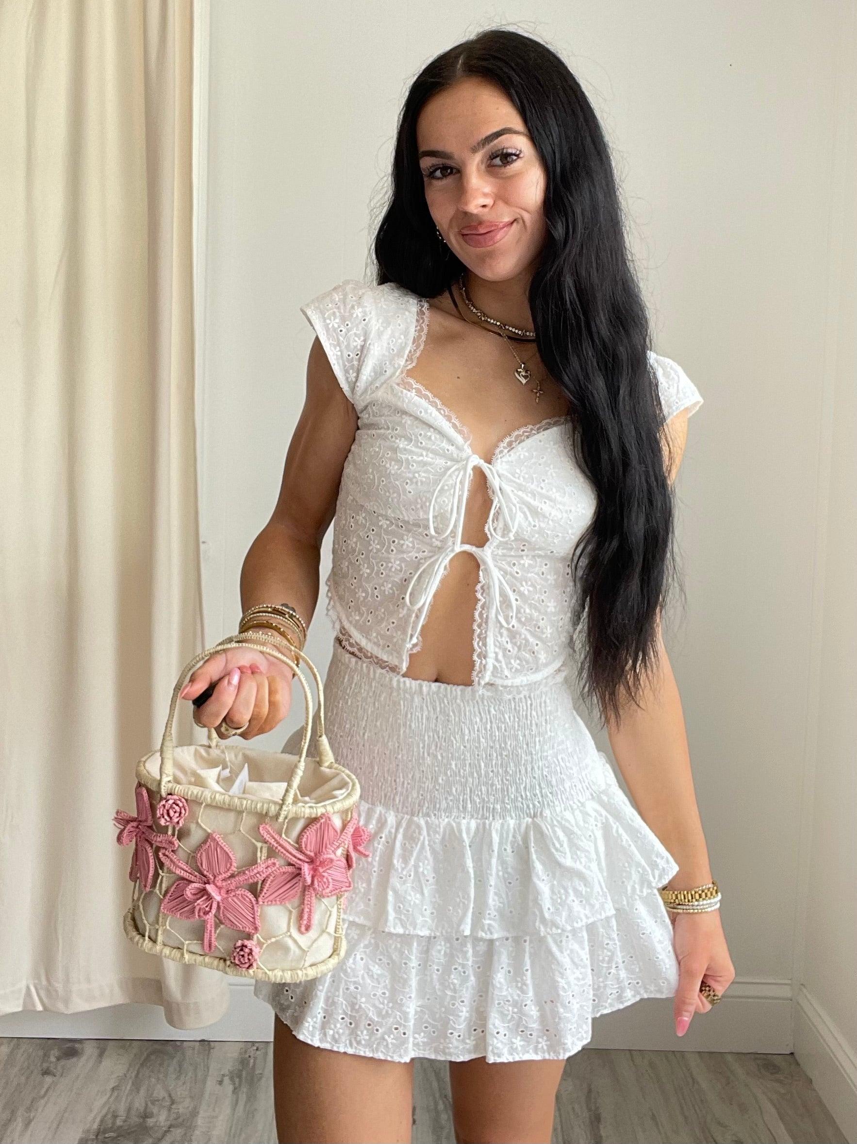 FINAL SALE Steph Eyelet Tiered Ruffle Mini Skirt | White Product Image