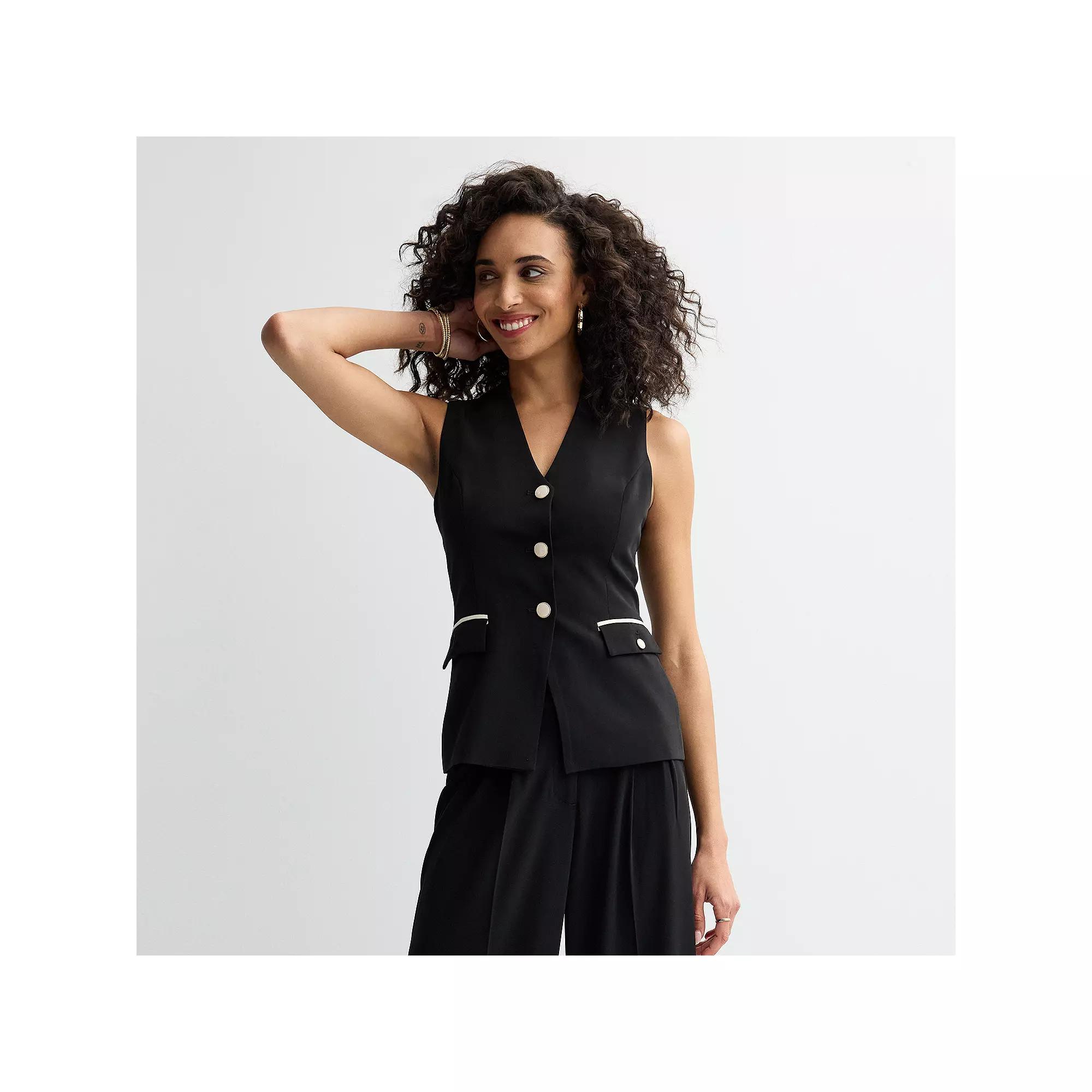 Women's bebe Denim Tailored Button Vest, Size: XL, Black Product Image