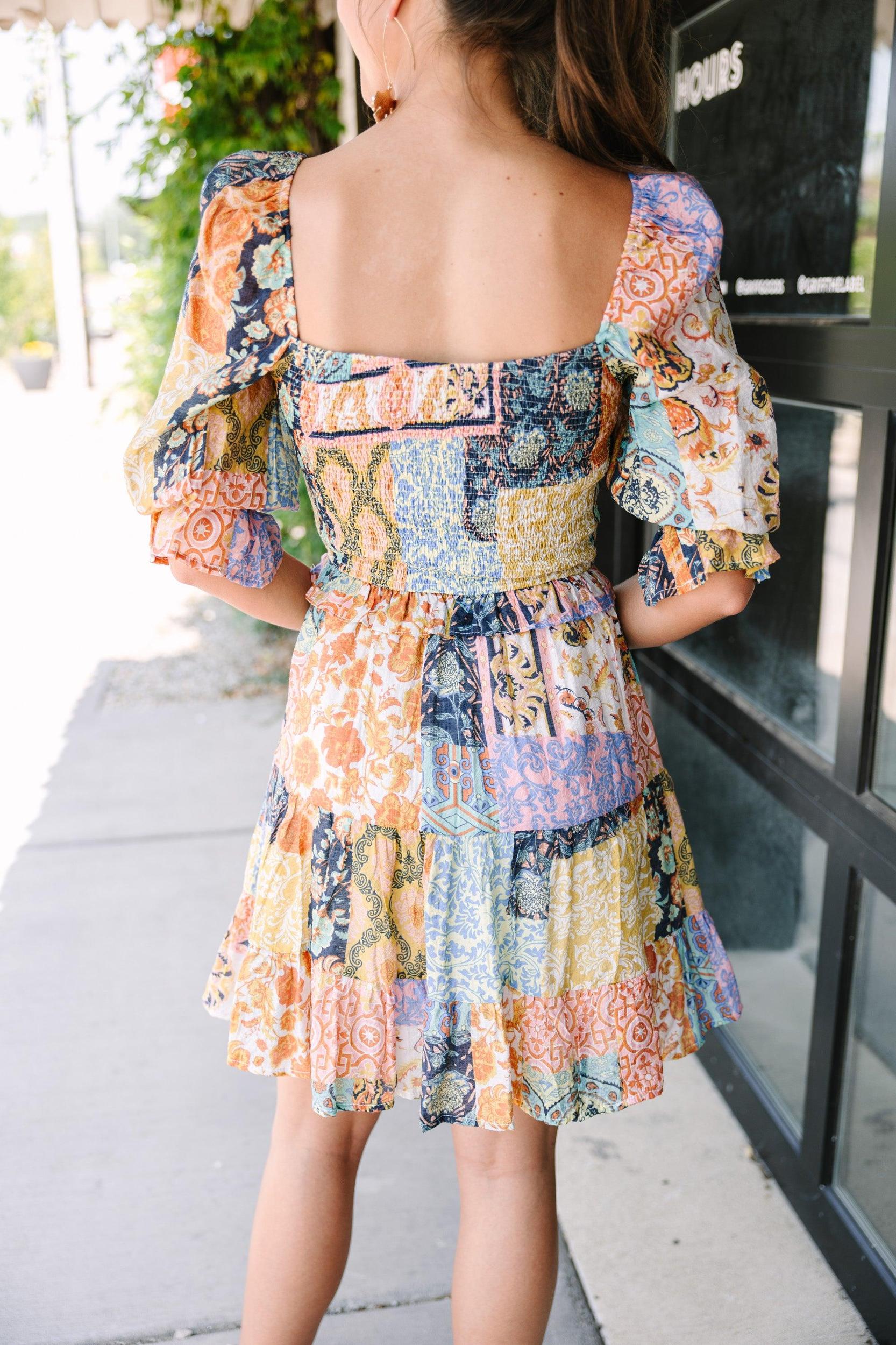 Fate: Listen To Your Heart Rust Orange Mixed Print Dress Female Product Image