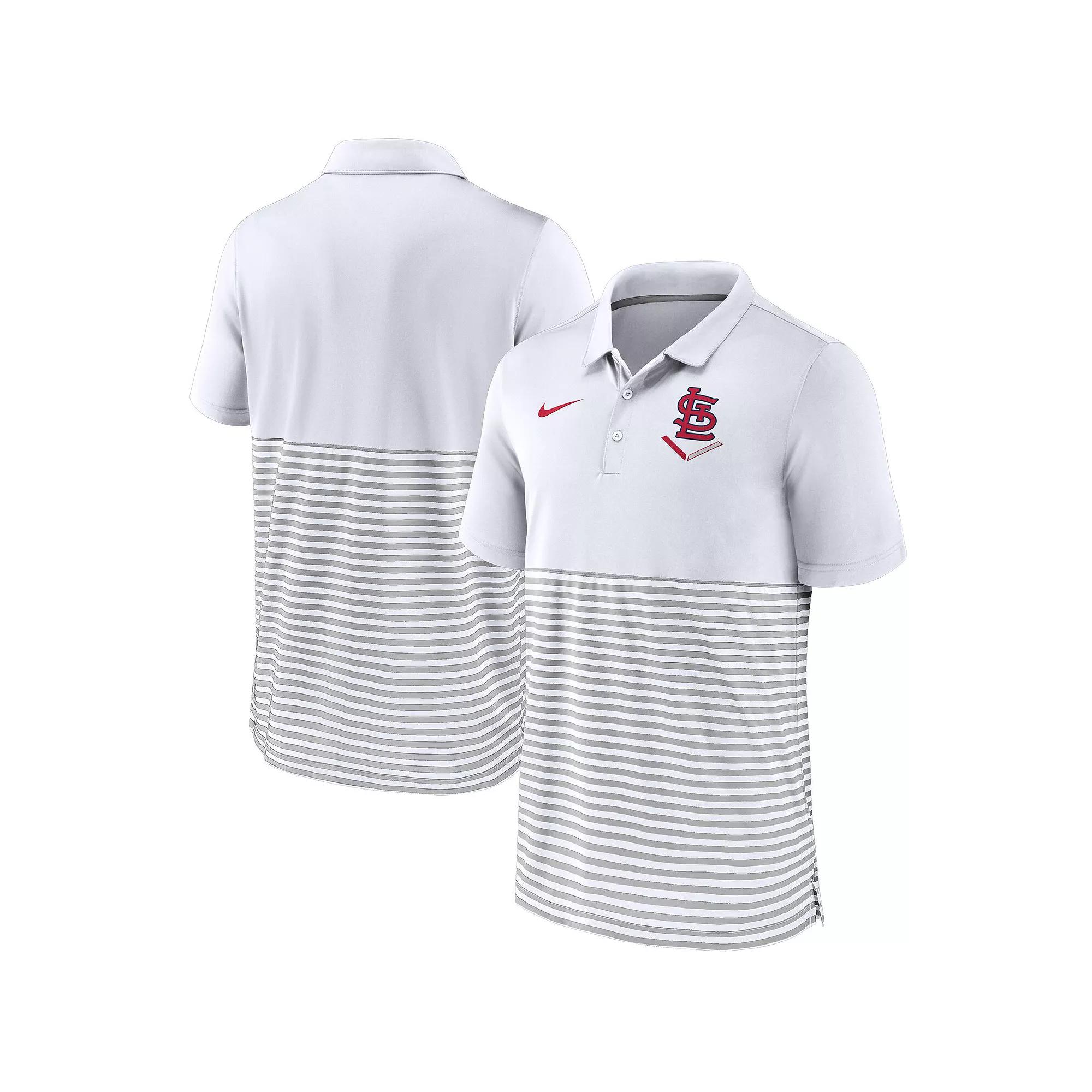 Men's Nike White/Gray St. Louis Cardinals Home Plate Striped Polo, Size: Small Product Image
