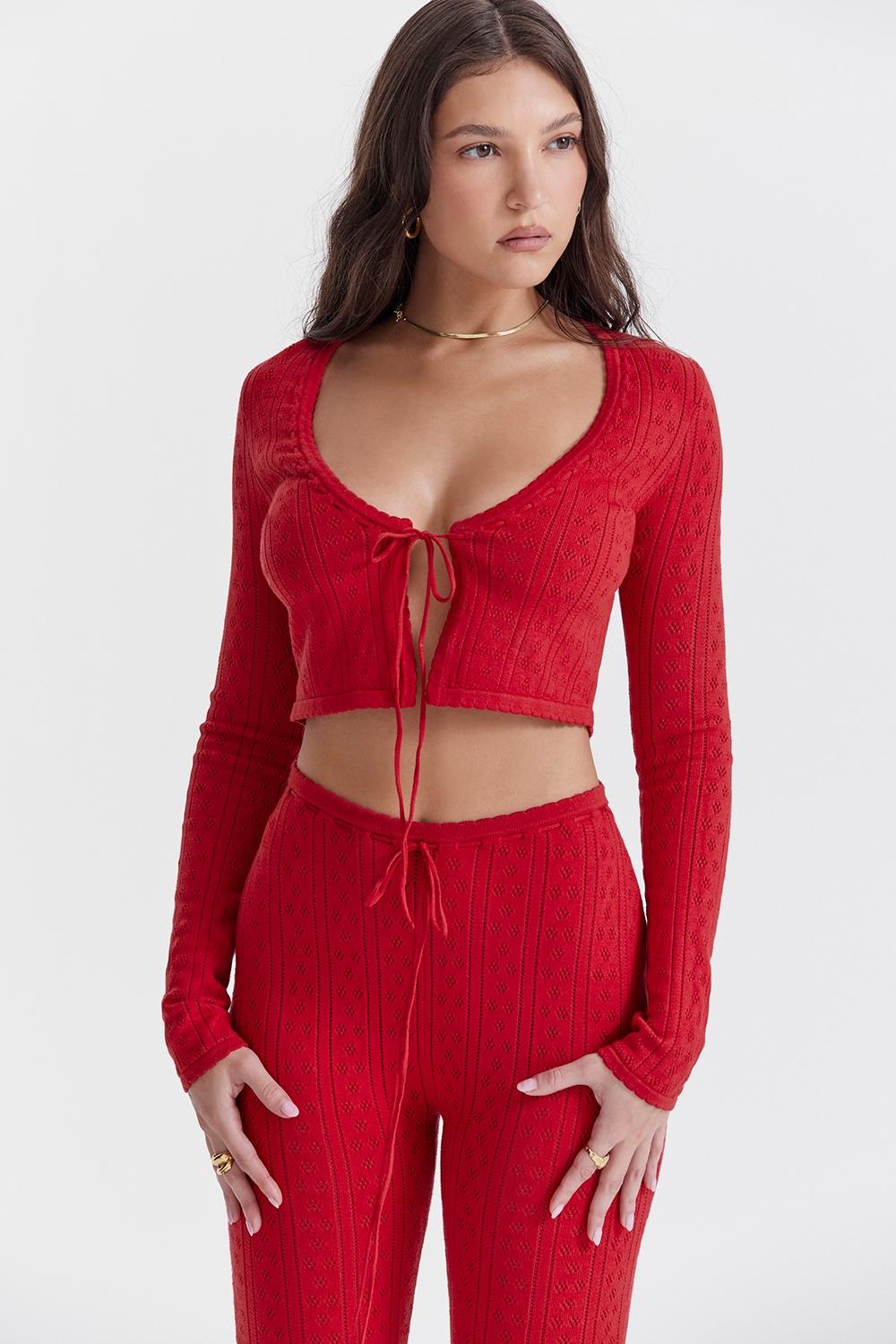 Perla  cherry ribbed knit top - sale Product Image