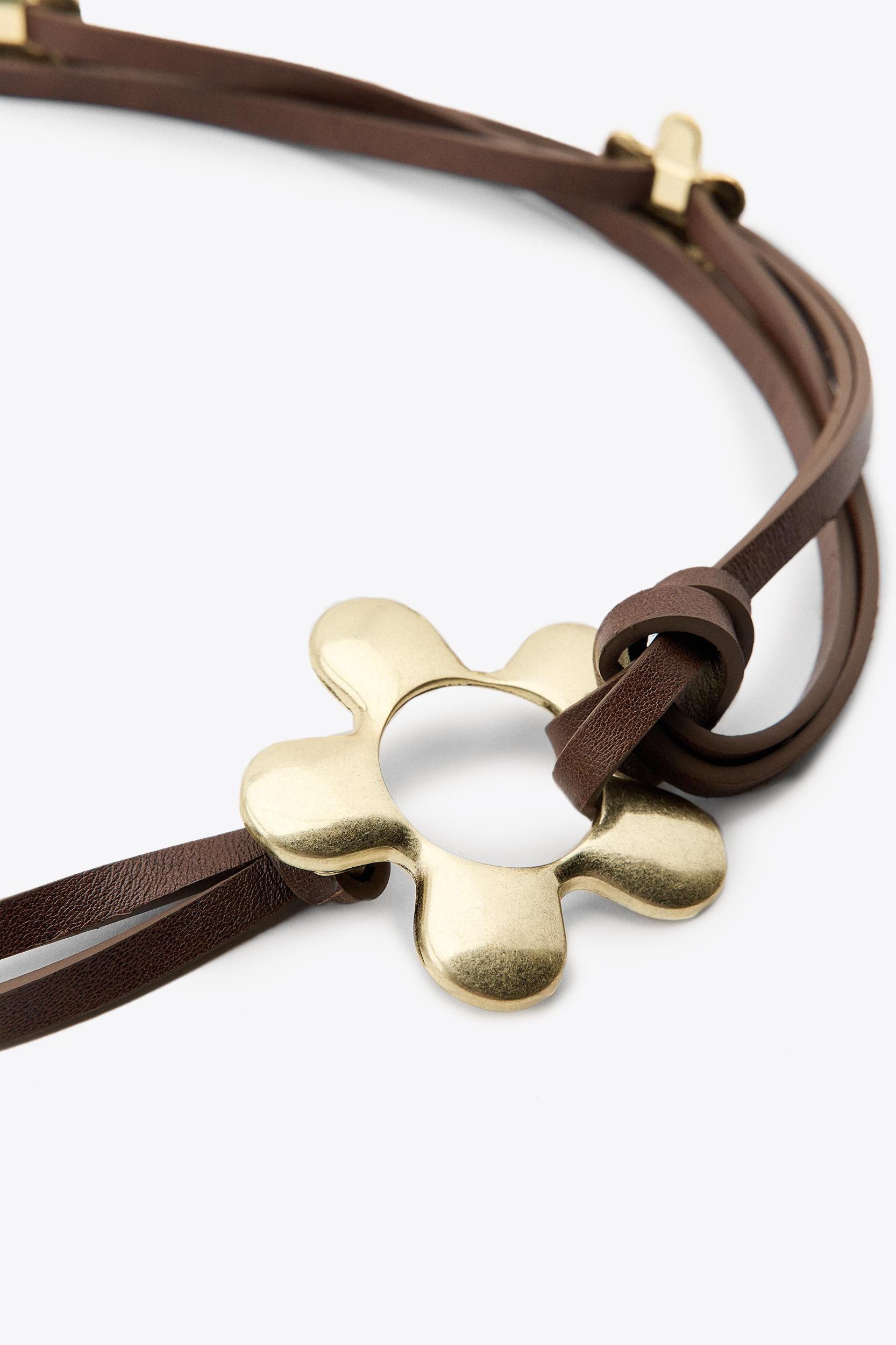 LEATHER CORD BELT WITH FLOWERS Product Image