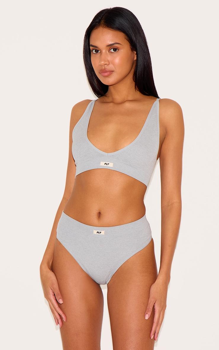 PRETTYLITTLETHING Grey Ribbed Seamless Panties Product Image