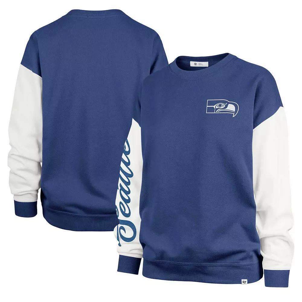Women's '47 College Navy Seattle Seahawks Double Header Rise Andie Pullover Sweatshirt,  Product Image