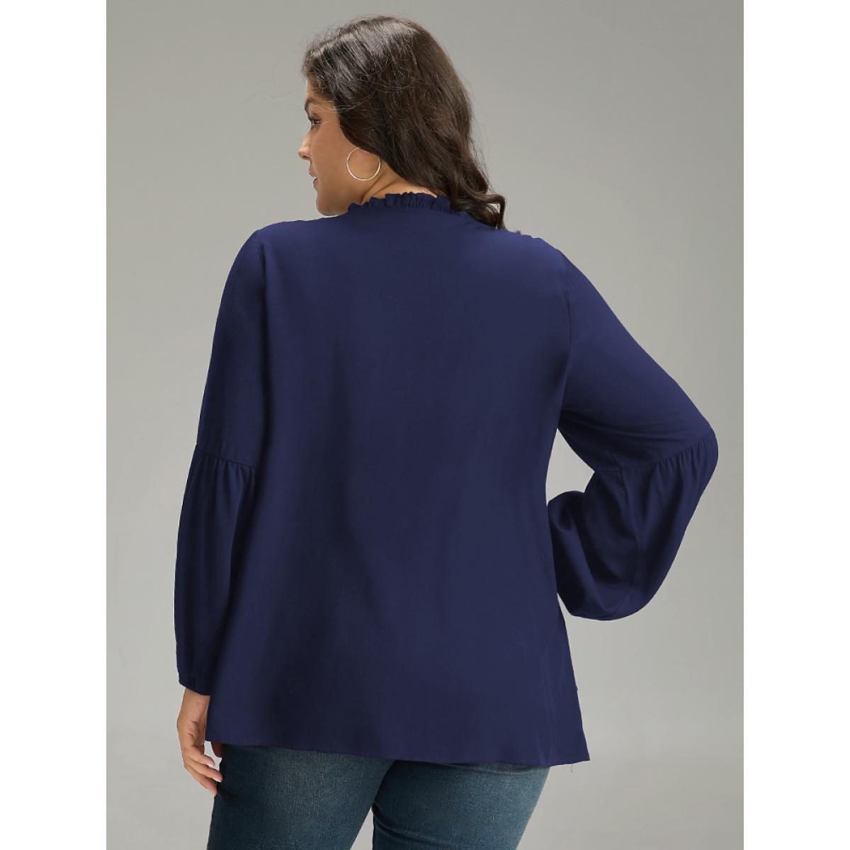 Plus Size Indigo Seam Detail Frill Trim Layered Blouse Women Elegant Long Sleeve Round Neck Dailywear Blouses BloomChic 10/M Product Image