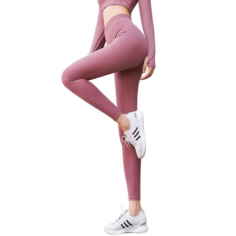 High Waist Plain Yoga Leggings Product Image