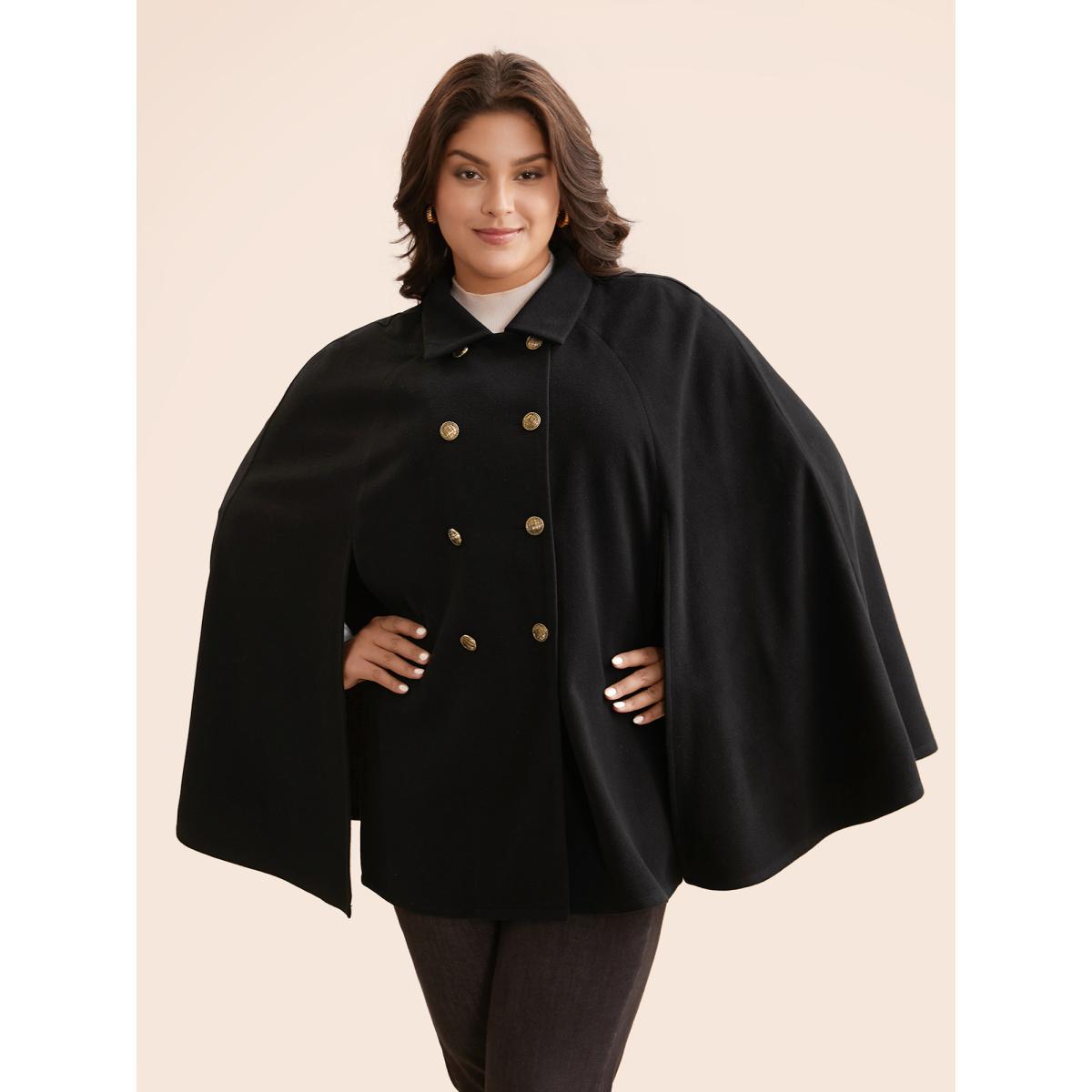 Plus Size Double Breasted Cloak Sleeve Cape Overcoat Women Black Button Loose Everyday Jackets BloomChic 18-20/2X Product Image