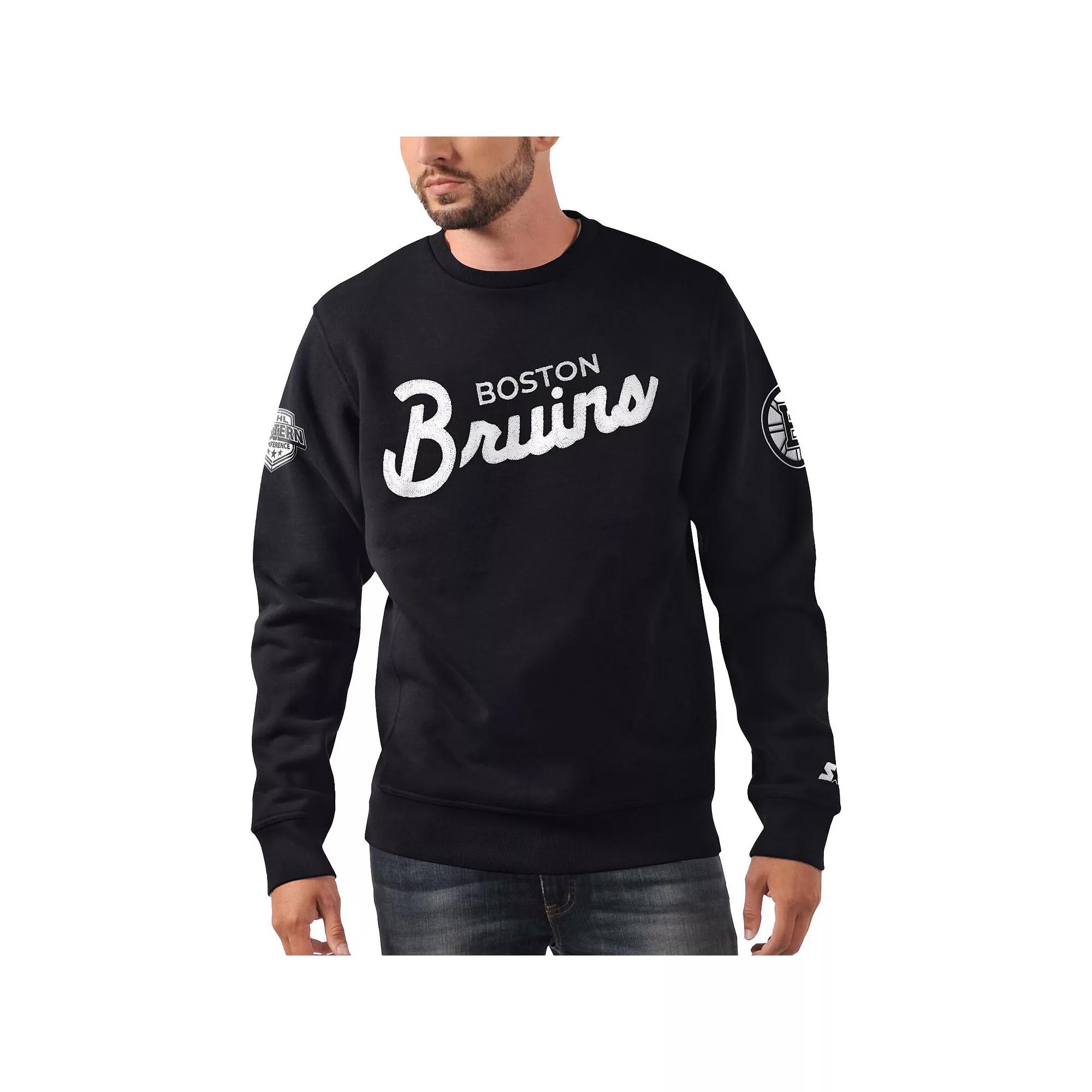 Men's Starter x NHL Black Ice Black Boston Bruins Cross Check Pullover Sweatshirt,  Product Image