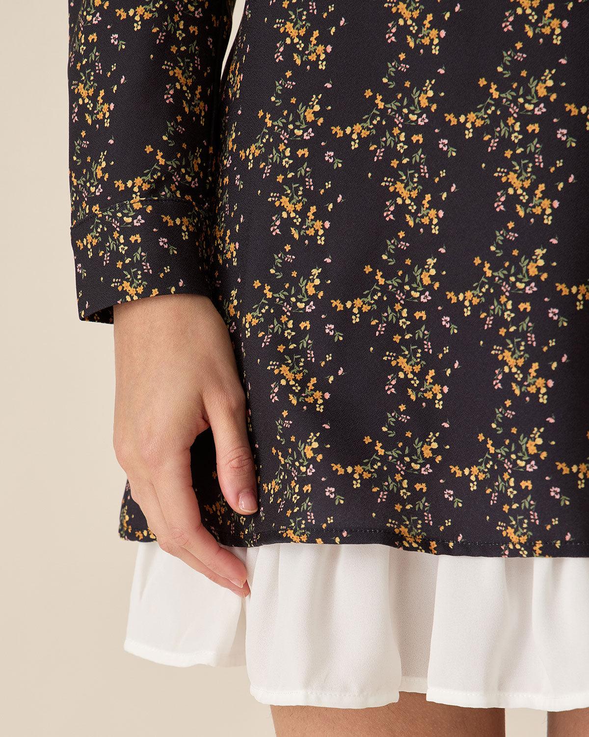 Black Contrasting Puffed Sleeve Mini Dress Product Image