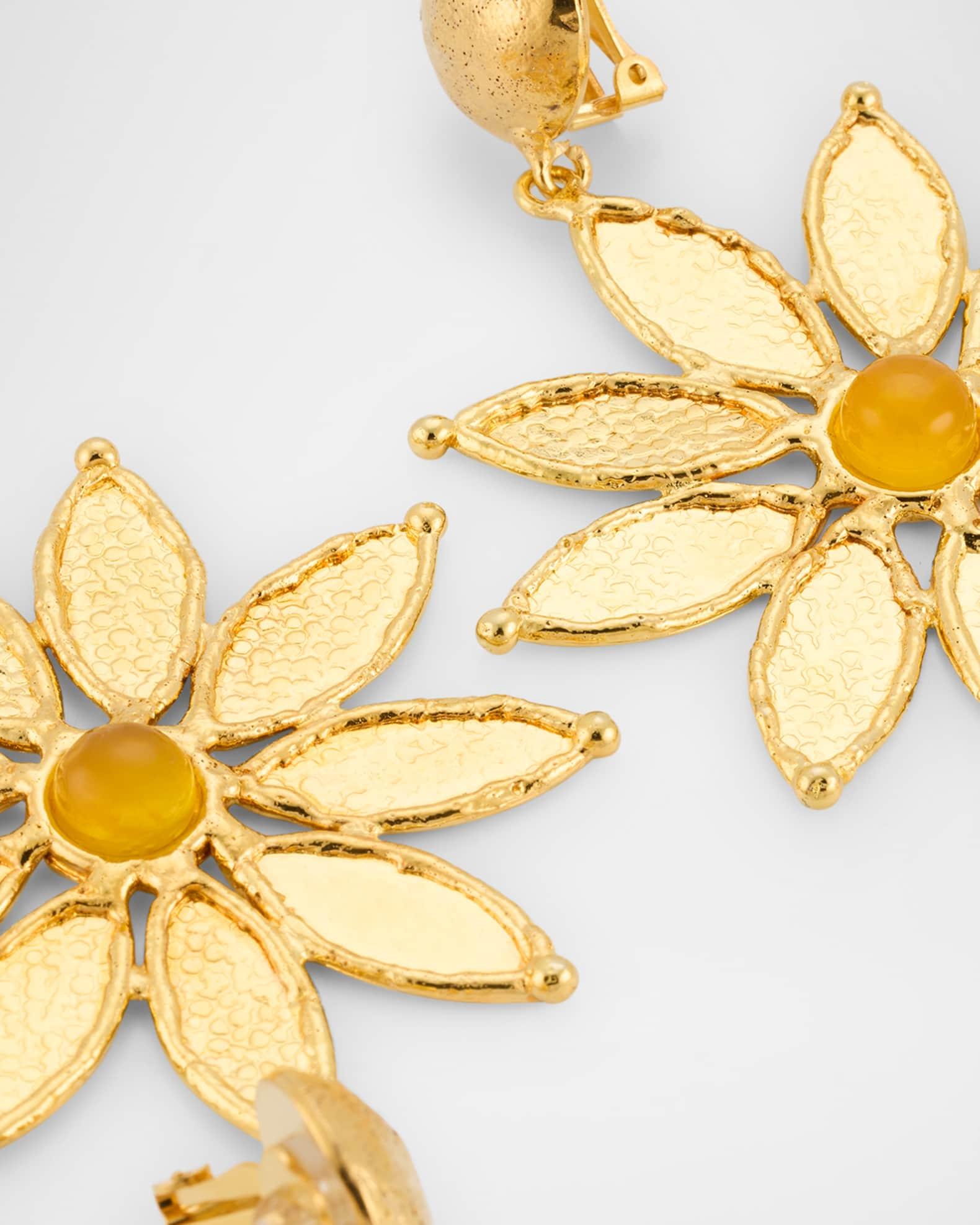 Yellow Onyx Flower Clip Earrings Product Image