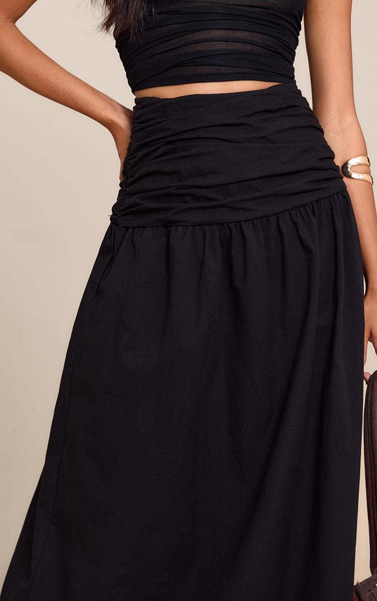 Black Cotton Ruched Waist Maxi Skirt Product Image