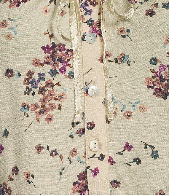 Lucky Brand Knit Floral Print Crew Neck Short Sleeve Peplum Tee Product Image