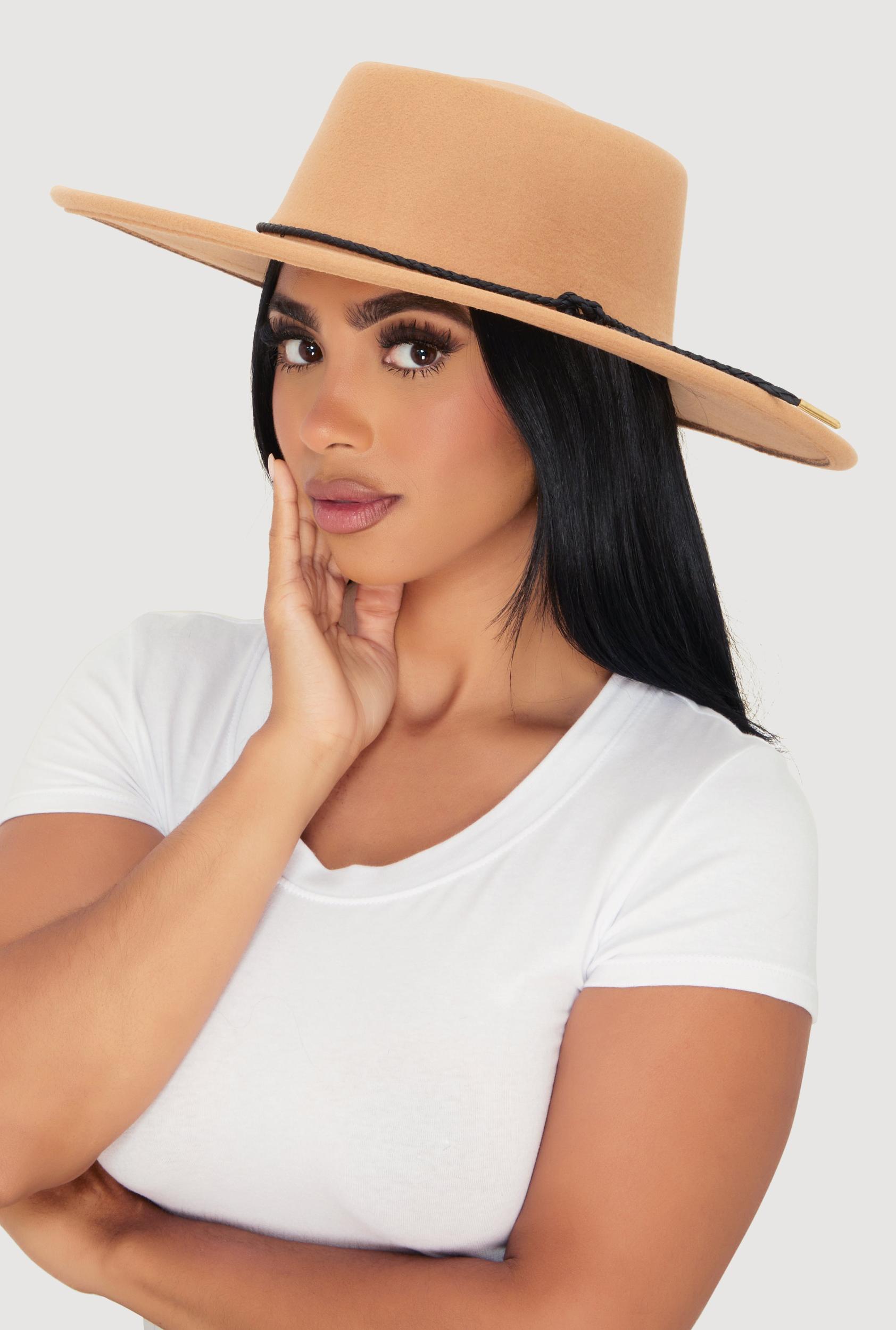 Faux Suede Braided Cord Detail Panama Hat Female Product Image