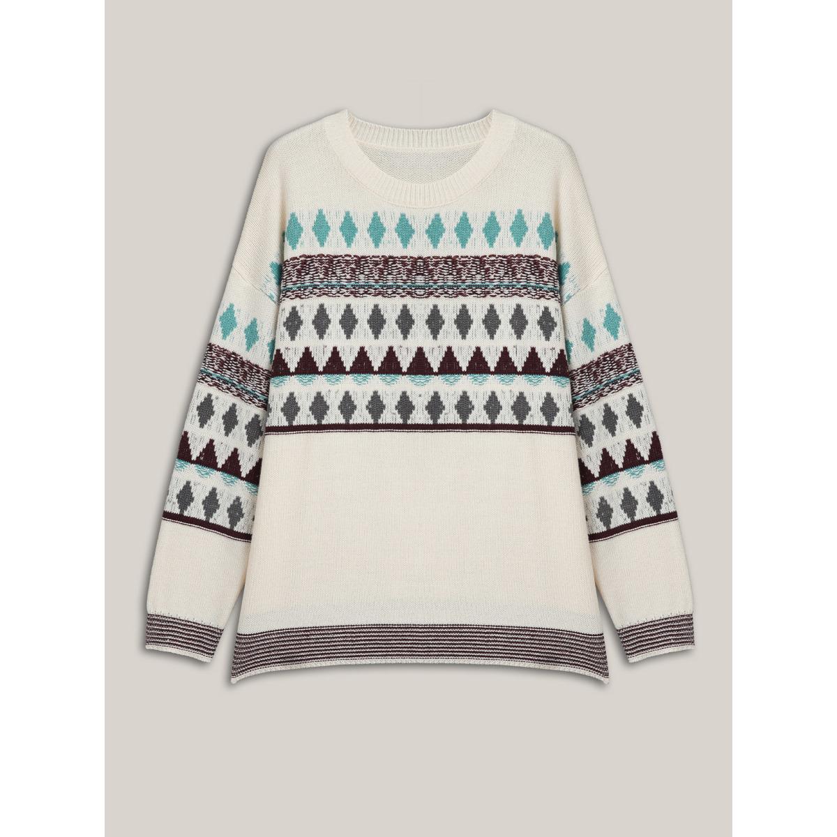 Plus Size Color-Collision Textured Knit Pullover Ivory Women Casual Loose Long Sleeve Everyday Cardigans BloomChic 18-20/2X Product Image