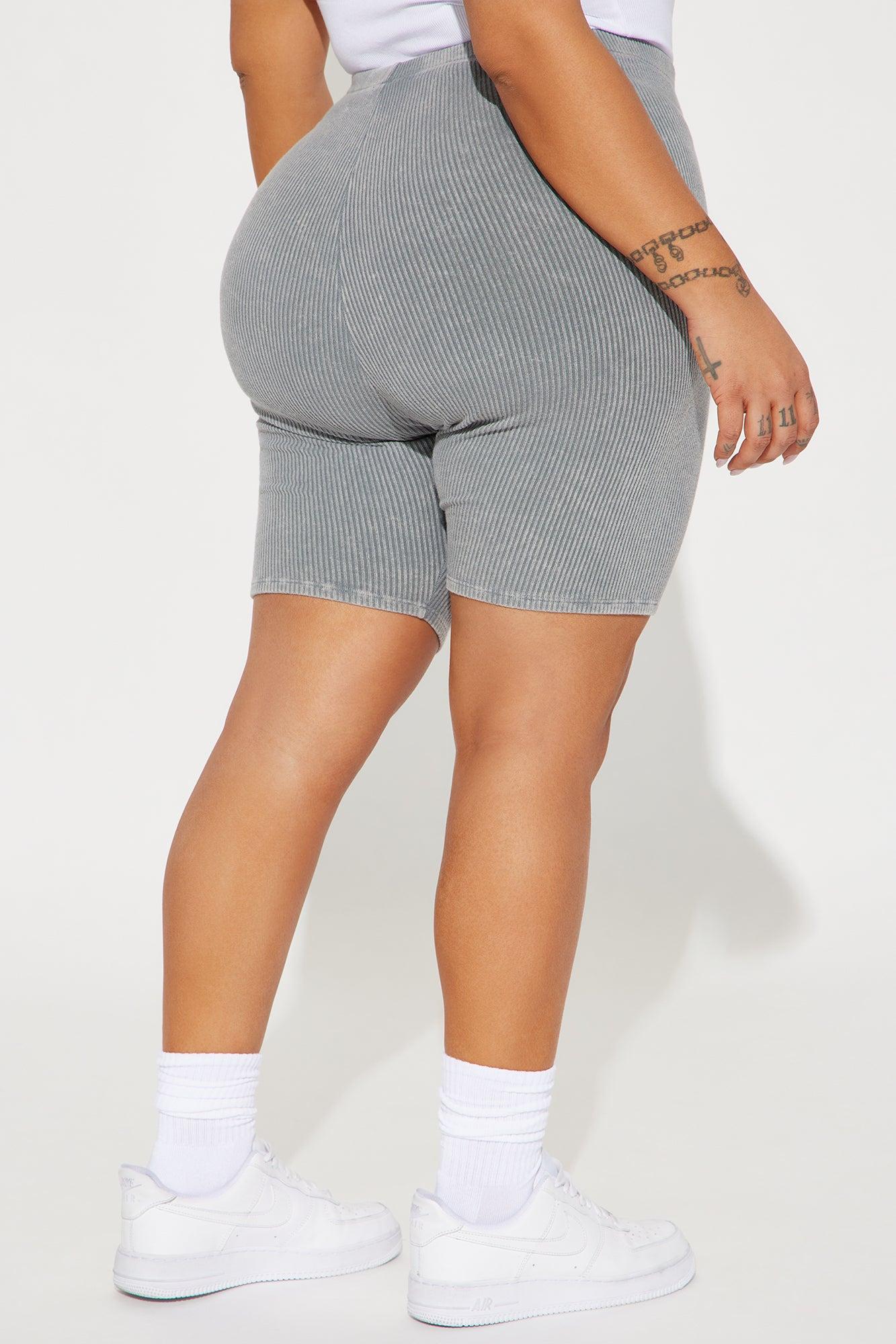 Never Too Late Washed Biker Short - Heather Grey Product Image