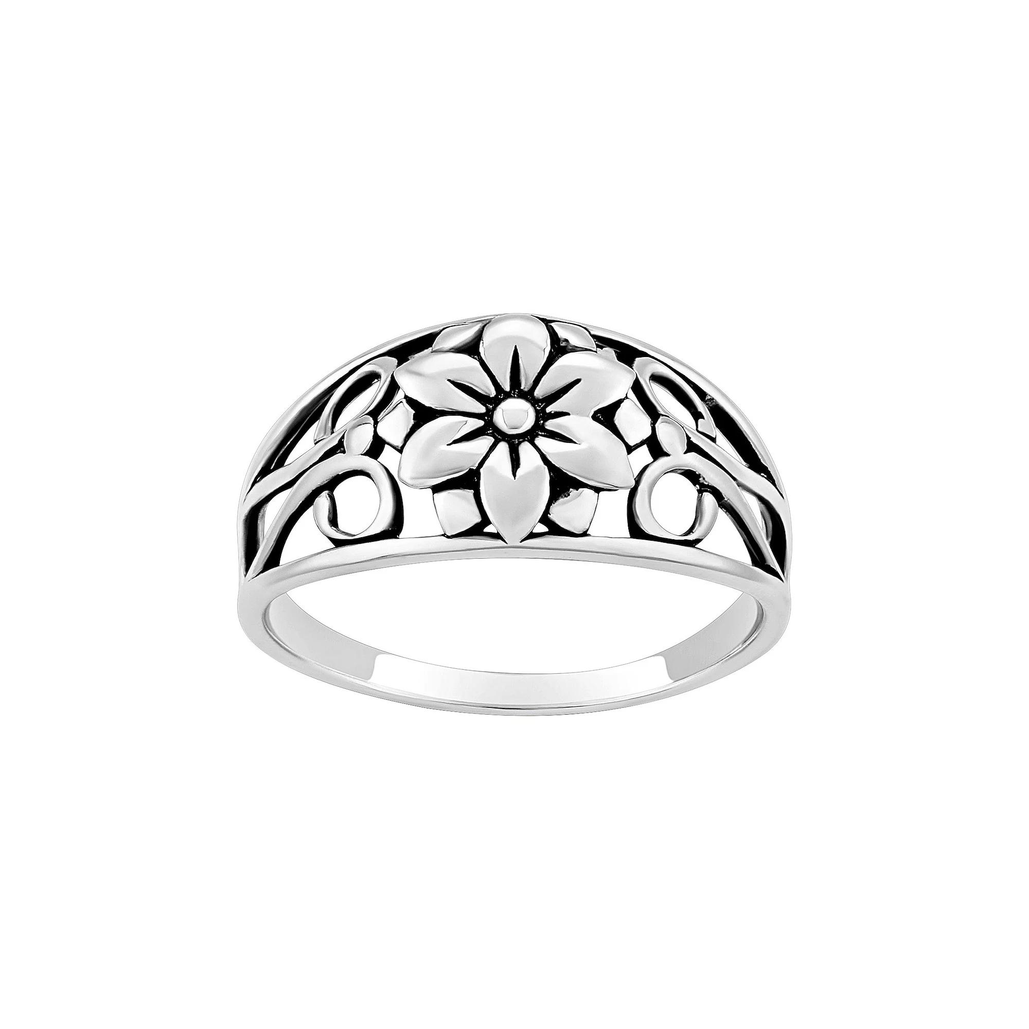 PRIMROSE Sterling Silver Polished Oxidized Flower Graduated Band Ring, Women's, Size: 9, Silver Tone Product Image