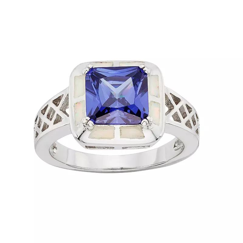 Cubic Zirconia & Opal Sterling Silver Halo Openwork Ring, Women's, Size: 6, Purple Product Image