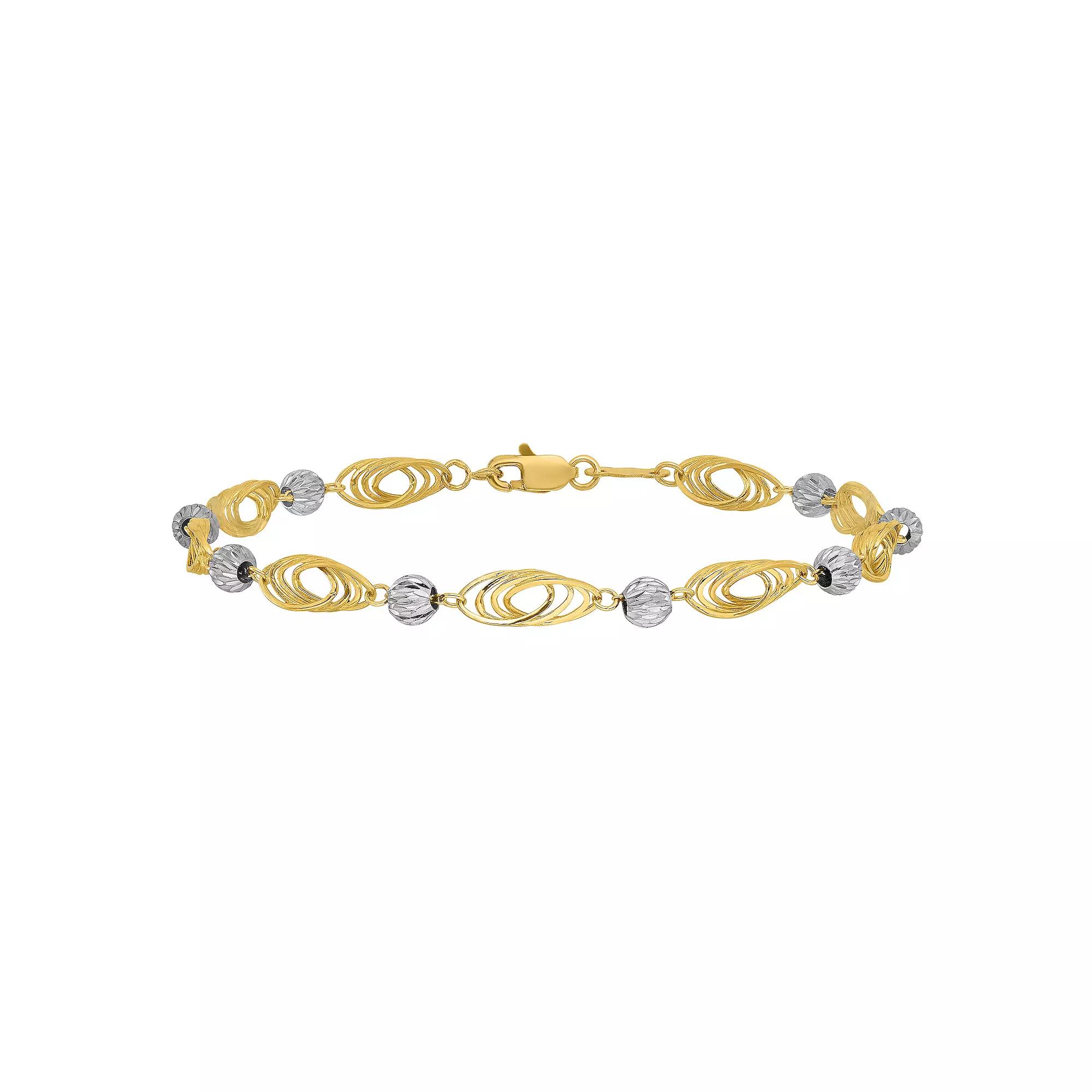 14k Gold Two Tone Oval Links & Beads Bracelet, Women's, Size: 7.25", 14k Two Tone Product Image
