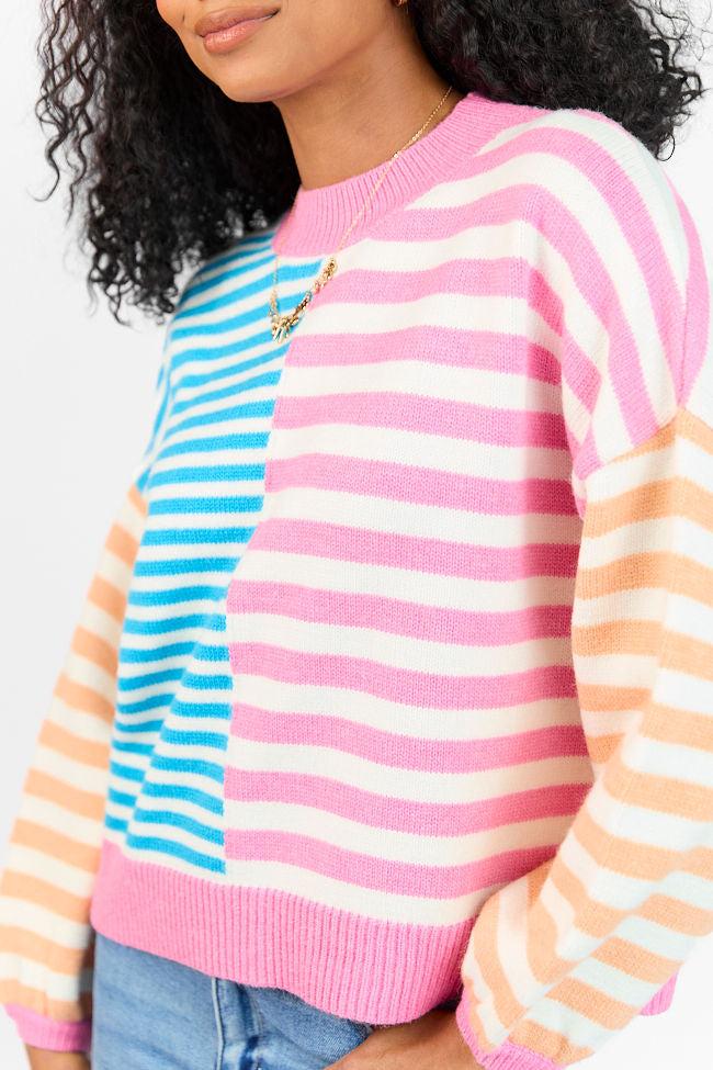 Delightful Days Blue, Pink, and Orange Multi Color Block Striped Sweater FINAL SALE Product Image