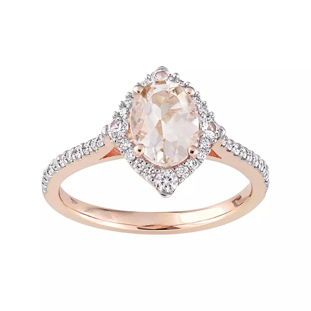 Stella Grace 10k Rose Gold Morganite, White Sapphire & 1/4 Carat T.W. Diamond Ring, Women's, Size: 5, 10k Pink Product Image