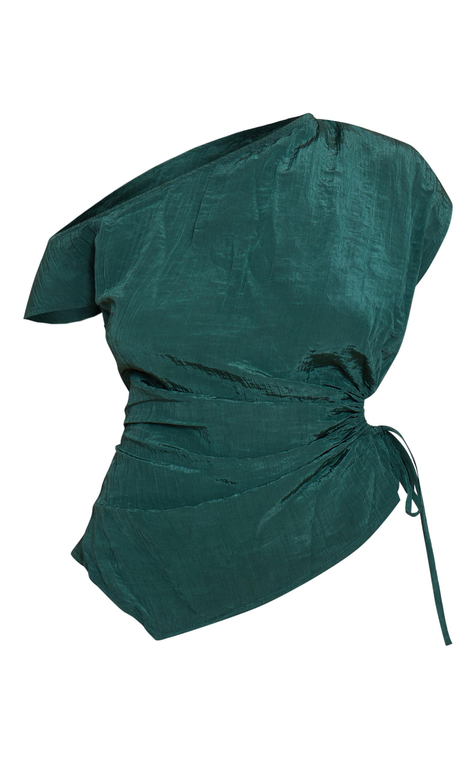 Teal Crinkle Matte Satin Cut Out Long Top Product Image