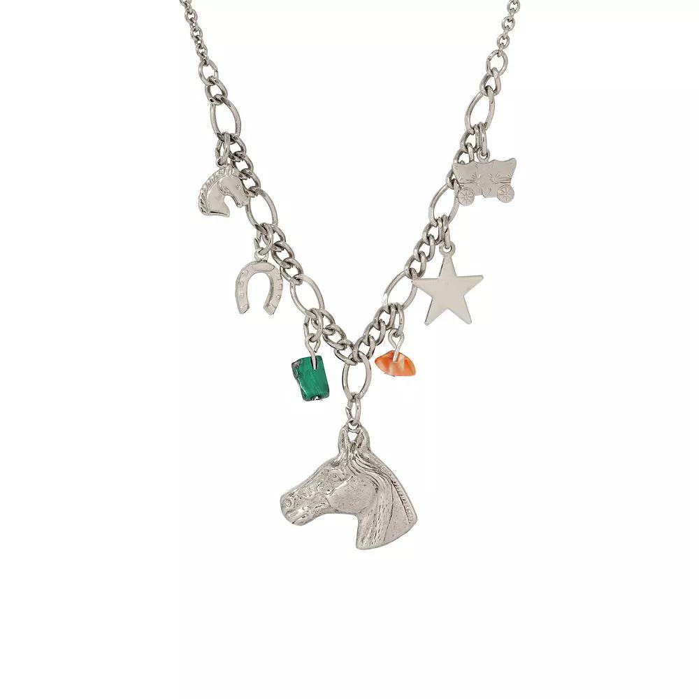 1928 Silver Tone Horse Charm Necklace, Womens, Gray Product Image