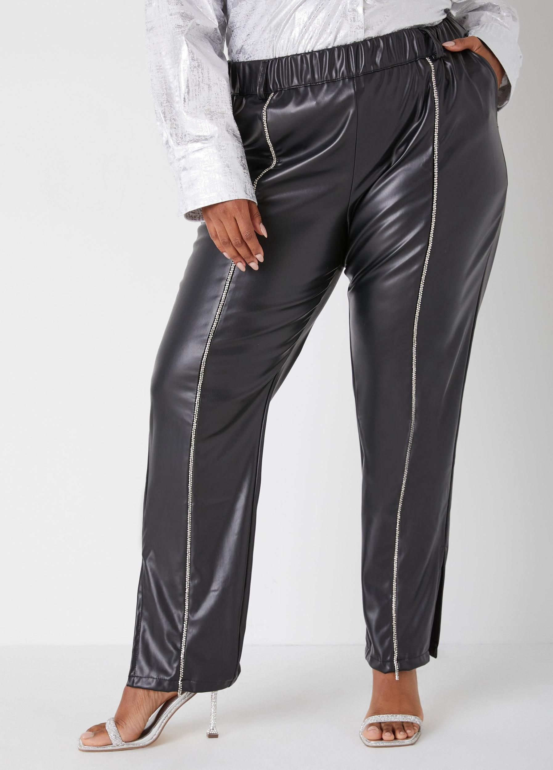 Plus Size Crystal Faux Leather Tapered Pants Ashley Stewart Product Image