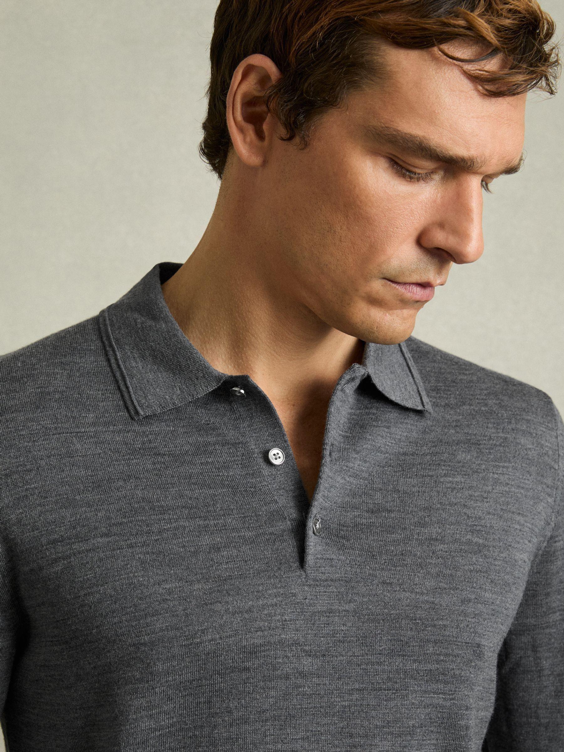 Merino Wool Polo Shirt in Mid Grey Melange Product Image