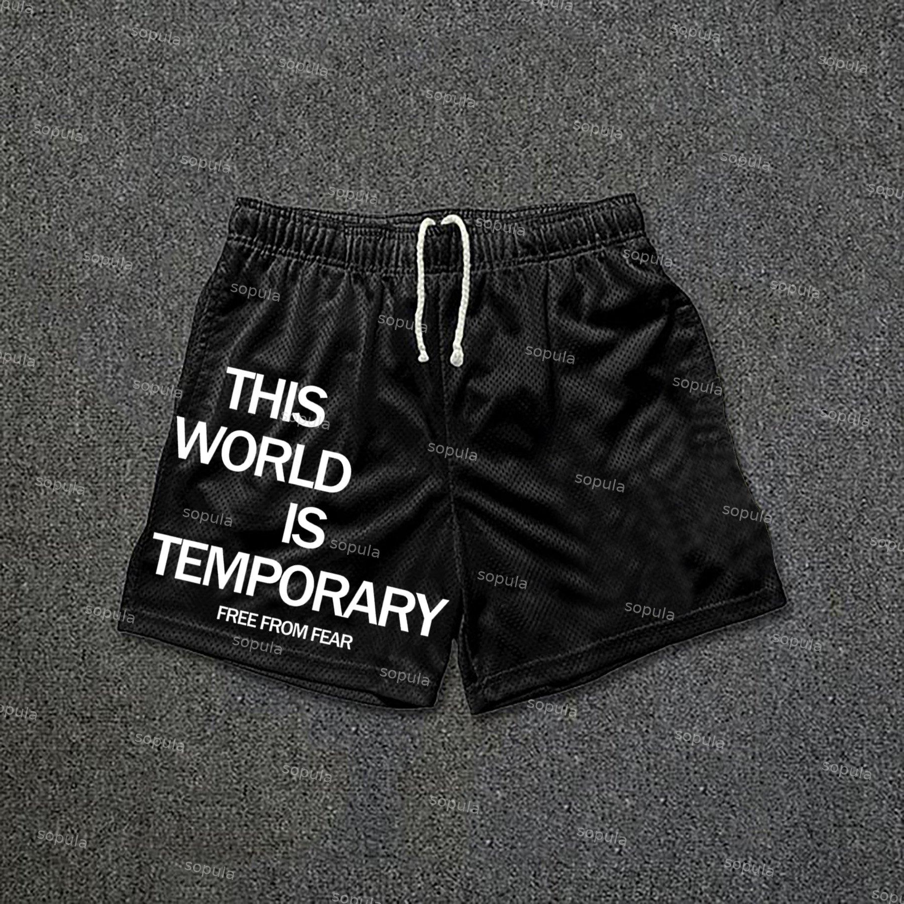 Sopula This World Is Temporary Print Drawstring Mesh Shorts Product Image